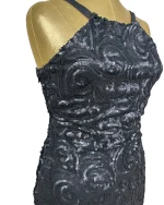 Black Sequin Swirl Bodycon Halter Neck Dress - Image 4