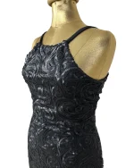 Black Sequin Swirl Bodycon Halter Neck Dress - Image 5