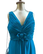 Crystal Breeze Teal Ruched V-Neck Maxi Dress - Image 2