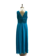 Crystal Breeze Teal Ruched V-Neck Maxi Dress - Image 3