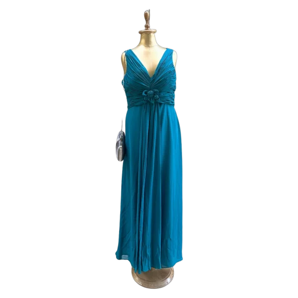 Crystal Breeze Teal Ruched V-Neck Maxi Dress