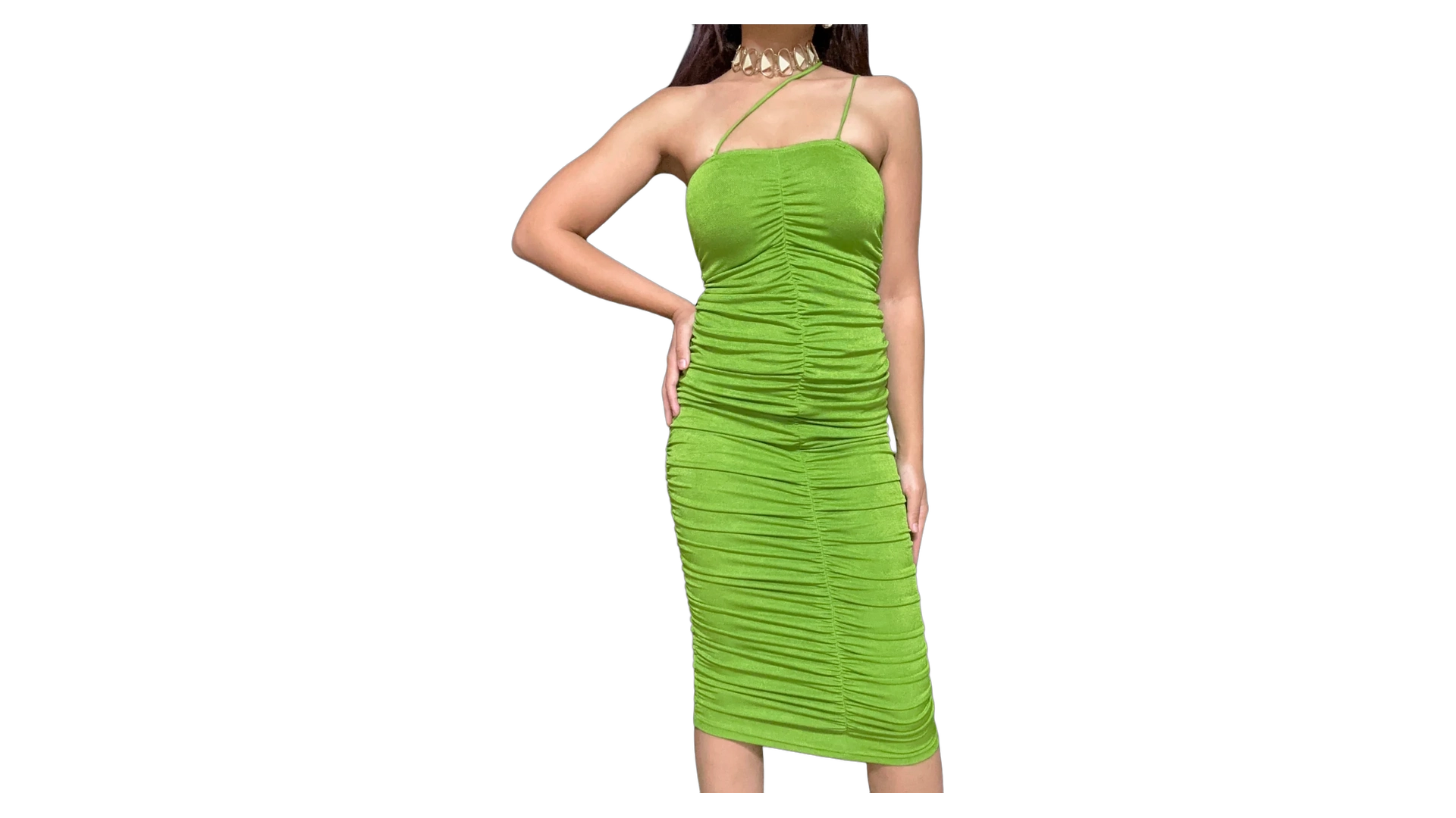 FNK671 Green Ruched Dress - Image 1