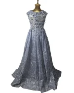 Lavender Embellished Mesh Gown with 3D Floral Appliqué & Flowing Train - Image 11