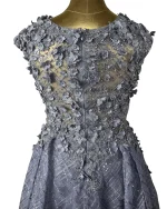 Lavender Embellished Mesh Gown with 3D Floral Appliqué & Flowing Train - Image 12
