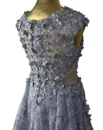 Lavender Embellished Mesh Gown with 3D Floral Appliqué & Flowing Train - Image 13