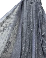Lavender Embellished Mesh Gown with 3D Floral Appliqué & Flowing Train - Image 14