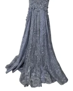 Lavender Embellished Mesh Gown with 3D Floral Appliqué & Flowing Train - Image 4
