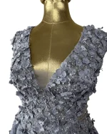 Lavender Embellished Mesh Gown with 3D Floral Appliqué & Flowing Train - Image 5