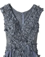Lavender Embellished Mesh Gown with 3D Floral Appliqué & Flowing Train - Image 6