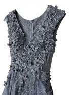 Lavender Embellished Mesh Gown with 3D Floral Appliqué & Flowing Train - Image 8