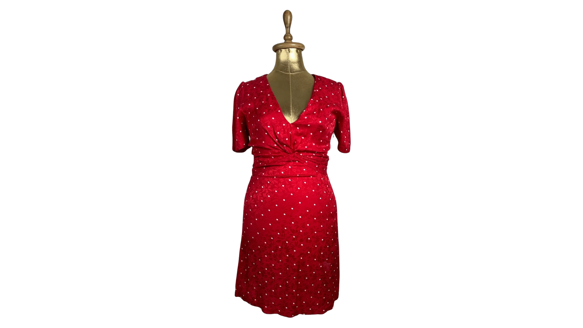 FNK674 Maje Red Polka Dot Twist-Front Dress - Image 1