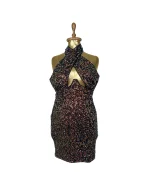 Multicolor Sequin Keyhole Front Halter Dress - Image 2