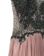 Pink Evening Gown with Sheer Beaded Bodice & Back - Image 12