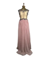 Pink Evening Gown with Sheer Beaded Bodice & Back - Image 3