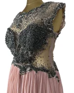 Pink Evening Gown with Sheer Beaded Bodice & Back - Image 5