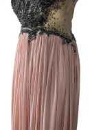 Pink Evening Gown with Sheer Beaded Bodice & Back - Image 6