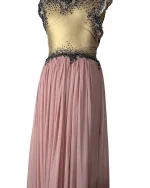 Pink Evening Gown with Sheer Beaded Bodice & Back - Image 8