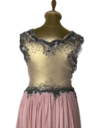 Pink Evening Gown with Sheer Beaded Bodice & Back - Image 9