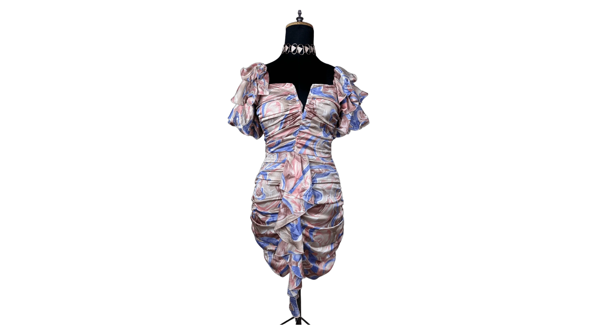 FNK682 PLT Ruffle Sleeve Ruched Bodycon Dress - US4/ - Image 1