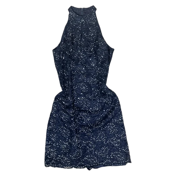 Precis Petite Navy Lace & Sequin High-Neck Keyhole Cocktail Dress