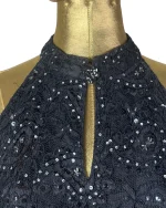 Precis Petite Navy Lace & Sequin High-Neck Keyhole Cocktail Dress - Image 9