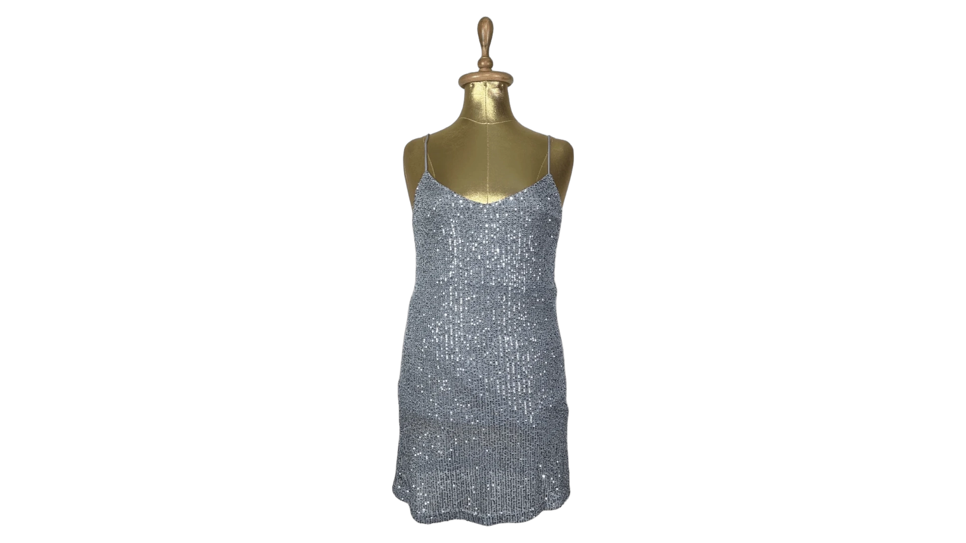 FNK684 Primark Silver Sequin Slip Mini Dress - Image 1
