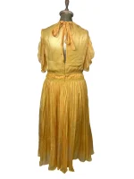 Self-Portrait Mustard Cold-Shoulder Chiffon Pleated Dress - Image 11