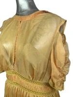Self-Portrait Mustard Cold-Shoulder Chiffon Pleated Dress - Image 12