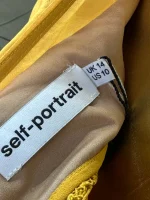 Self-Portrait Mustard Cold-Shoulder Chiffon Pleated Dress - Image 13