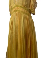 Self-Portrait Mustard Cold-Shoulder Chiffon Pleated Dress - Image 3
