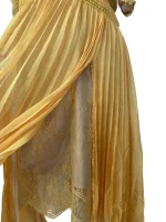 Self-Portrait Mustard Cold-Shoulder Chiffon Pleated Dress - Image 5