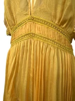 Self-Portrait Mustard Cold-Shoulder Chiffon Pleated Dress - Image 6