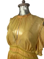 Self-Portrait Mustard Cold-Shoulder Chiffon Pleated Dress - Image 7