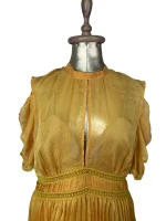 Self-Portrait Mustard Cold-Shoulder Chiffon Pleated Dress - Image 8