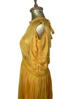 Self-Portrait Mustard Cold-Shoulder Chiffon Pleated Dress - Image 9