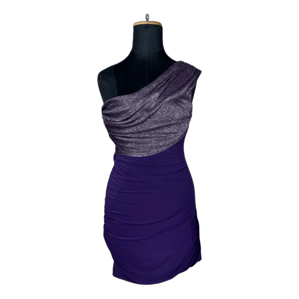 Y2K Jane Norman London One-Shoulder Ruched Dress with Metallic Drape