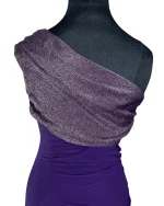 Y2K Jane Norman London One-Shoulder Ruched Dress with Metallic Drape - Image 7