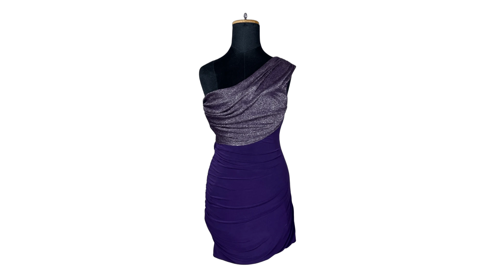 FNK690 Y2K Jane Norman London One-Shoulder Ruched Dress with Metallic Drape - Image 1