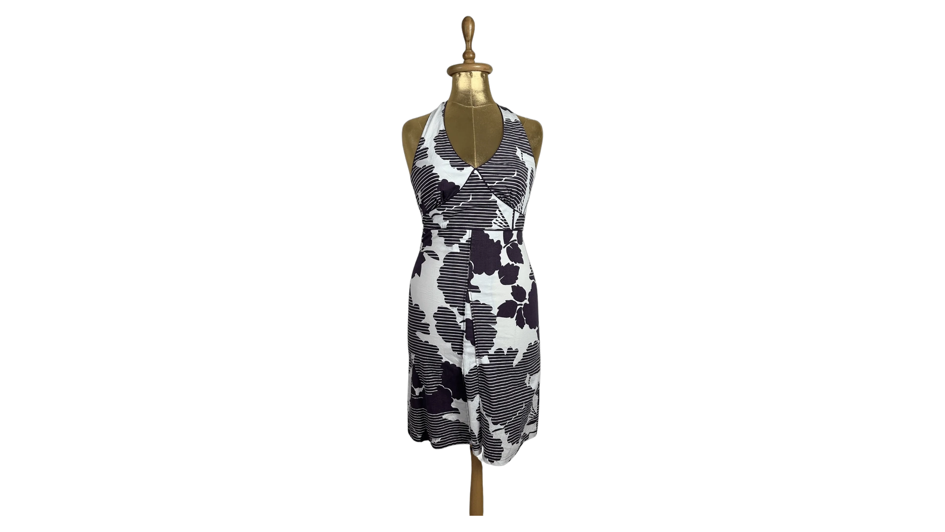FNK691 Y2K Kookai Abstract Floral Halter Dress - Image 1