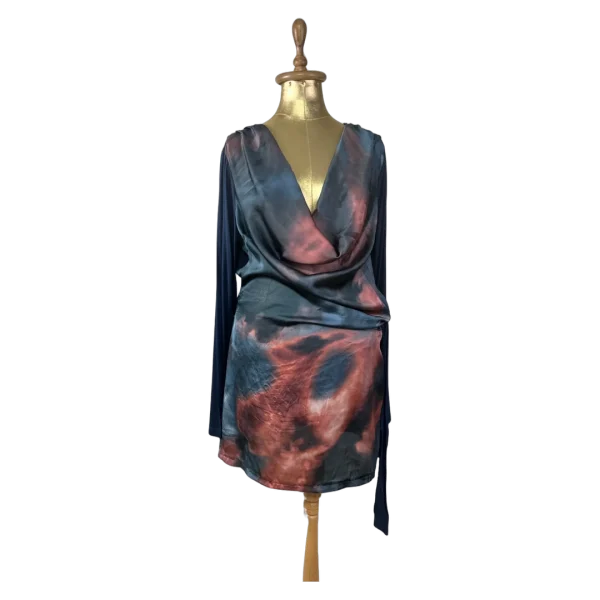 Y2K Laura di Sarpi Abstract Print Cowl Neck Mini Dress