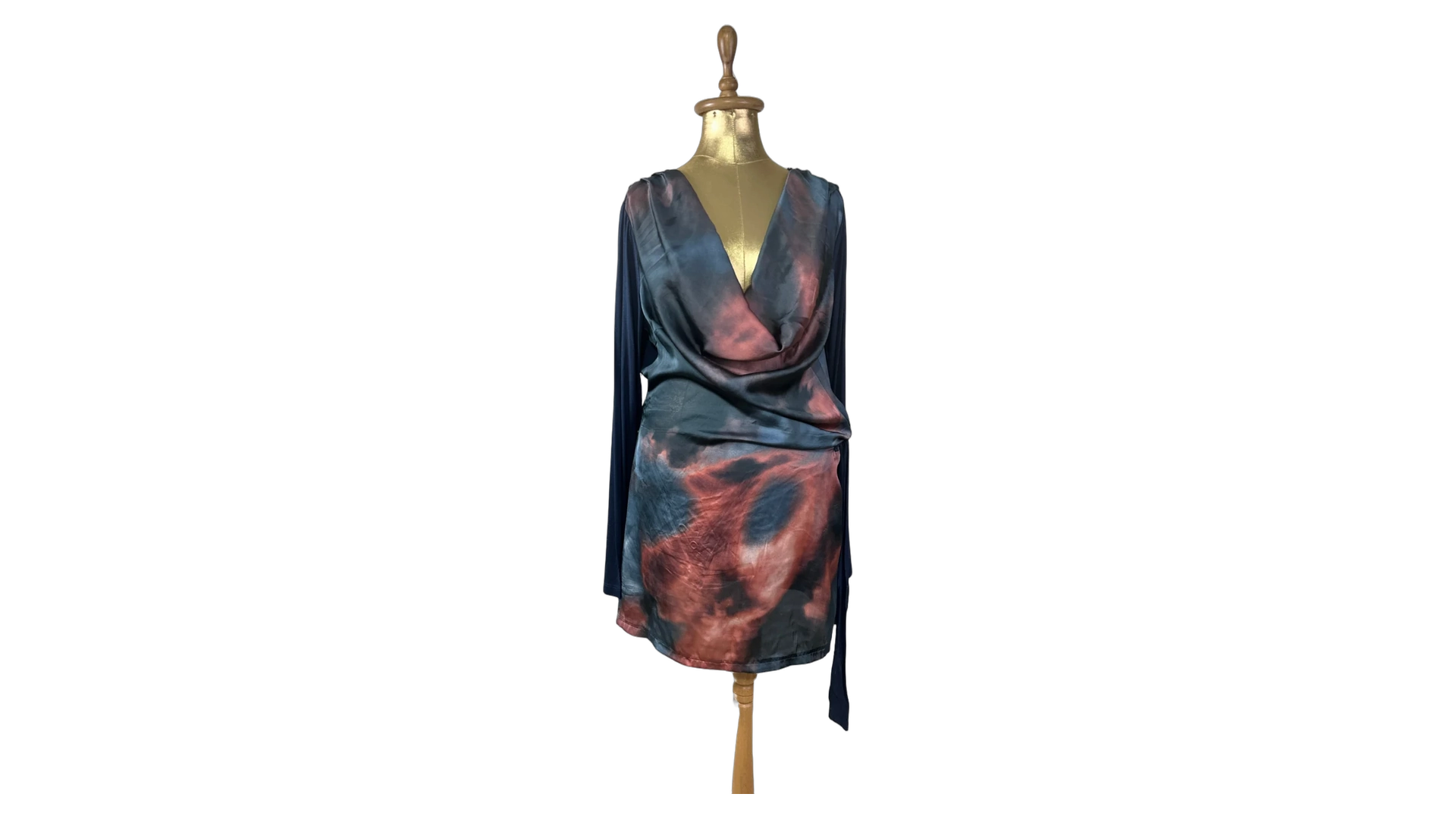 FNK692 Y2K Laura di Sarpi Abstract Print Cowl Neck Mini Dress - Image 1