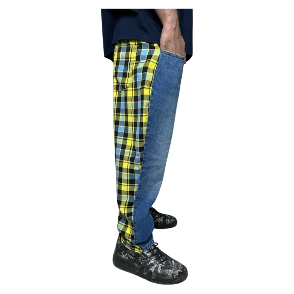 Reclaimed Denim Yellow Checkered Jeans