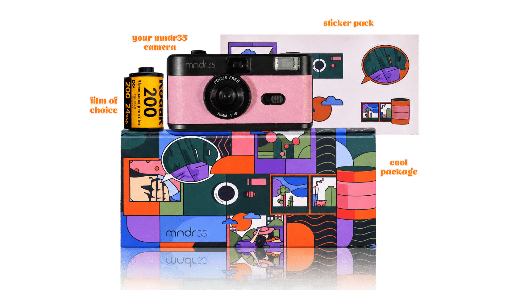 Pink camera and film bundle (1) Bubblegum Mndr35 Film Camera - Image 1
